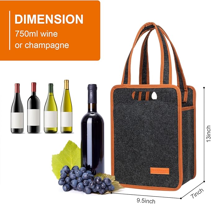 6 Bottle Wine Tote Bag, Insulated Thermal Padded Wine Carrier Tote, Reusable Wine Bags for Wine Bottles Travel, Camping and Picnic, Perfect Wine Lover Gift