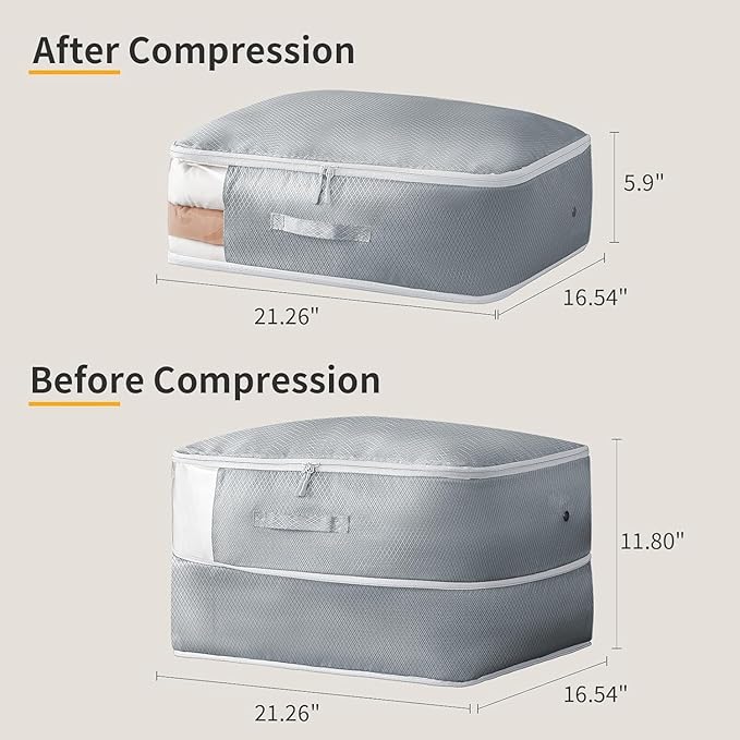 Comforter Storage Bag 66 L - 3 Pack Blanket Storage Organizer Compression Bags, Large Capacity Ultra Space Saving Self Organize for Bedding, Pillow, Duvet, Sheet Storage with Zipper Window