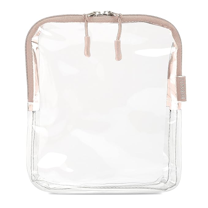 BORSALI TSA-Approved Quart-Sized Bag for Carry-On Travel - One (1) Quart Clear Toiletries, Cosmetic and 3-1-1 Liquids Toiletry Bag - Taupe