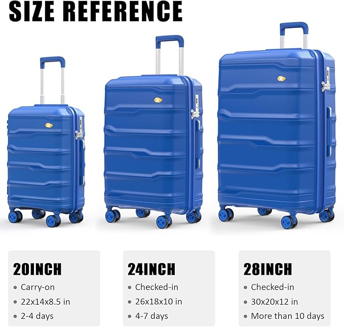 28 Inch Luggage with Spinner Wheels, Large Hard Shell Suitcase, Lightweight PP Luggages with TSA Lock, Checked-Large Suitcases 28-Inch, Blue