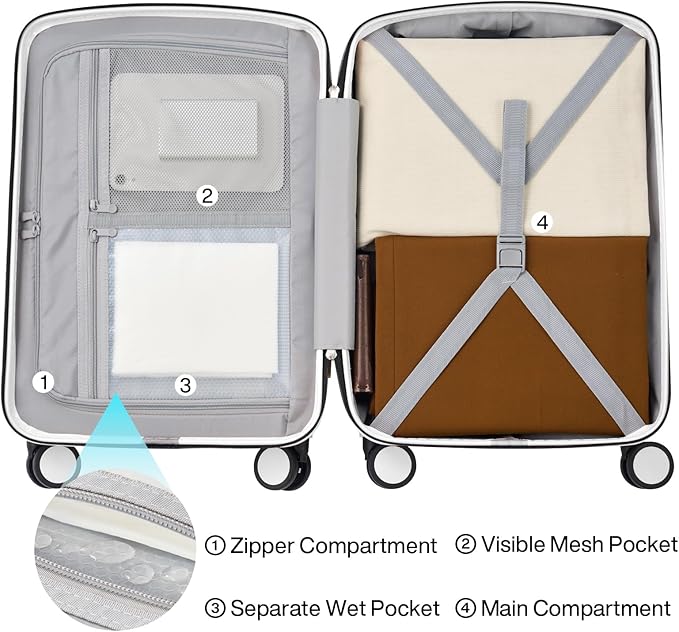 Hanke Hard Shell Luggage Sets 3 Pieces, Carry On and Checked Luggage Sets with Spinner Wheels, Durable PC Hardside Rolling Suitcase for Travel (16/24/28 Inch,Smoke White)