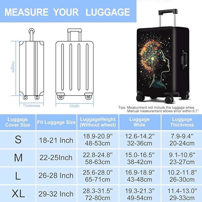 Luggage Cover Washable Suitcase Protector Anti-scratch Suitcase cover Fits 20-34 Inch Luggage (Girl-7, S(20-22inch suitcase))