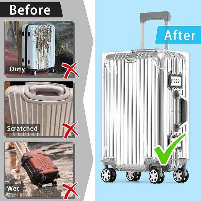 Yotako Clear PVC Suitcase Cover Tough Protector, 26 Inch Luggage Covers for Wheeled Suitcase 26"