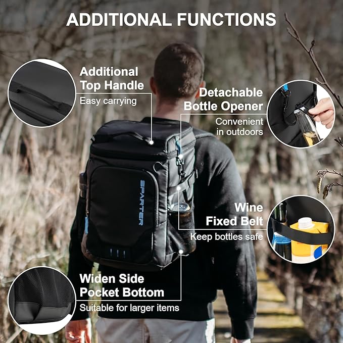 SPARTER Backpack Cooler Insulated Leak Proof 33/49 Cans, 2 Insulated Compartments Thermal Bag, Portable Lightweight Beach Travel Camping Lunch Backpack for Men and Women
