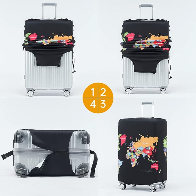 Travelkin Luggage Covers For Suitcase Tsa Approved,Suitcase Cover Protector Fit 18-32 Inch Luggage (Map, XL)