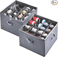 2 Pack Shoe Organizer for Closet,Fits up to 32 Pairs,Adjustable Dividers for Shoe Storage,Fabric Shoe Storage Bins with Clear Cover,Grey
