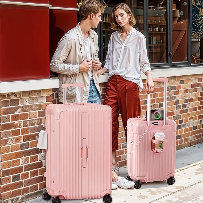 Krute 28 inch Luggage with Spinner Wheels Checked Suitcases with USB Port and Cup Holder TSA Lock PC+ABS Hardside Luggages
