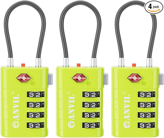 ANVIL 4 Digit Luggage Locks, TSA Locks for Luggage, Advanced TSA008 core, Alert Indicator for Your Travel Lock, Suitcase Lock. (3, Grass Green)