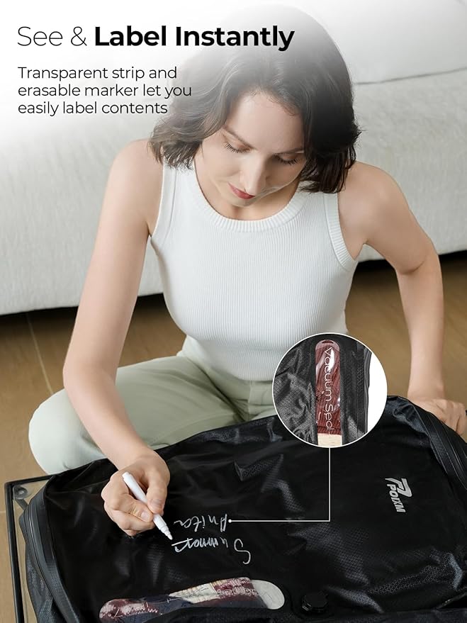 Vacuum Bags for Travel with Wireless Pump, 180° Open Zipper, IP67 Waterproof, Reusable Space Saver Compression Bags for Backpack, Suitcase, Home Storage(2 Pack + Pump)