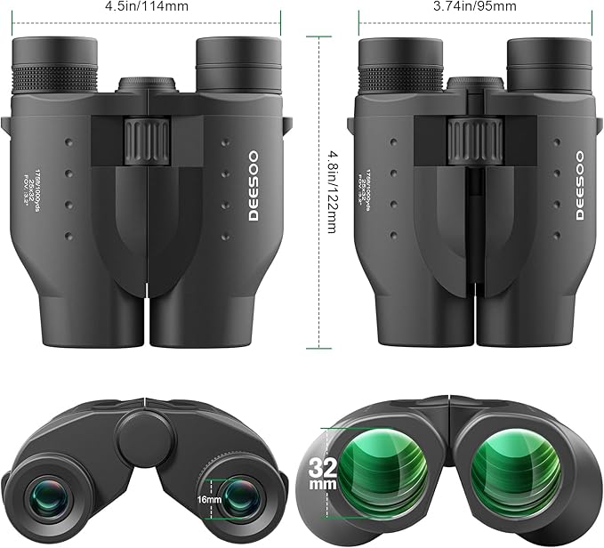25x32 Binoculars for Adults Kids Compact - DEESOO High Powered Bird Watching Binoculars Lightweight with Small Size for Hunting Traveling Sports Hiking (Black)