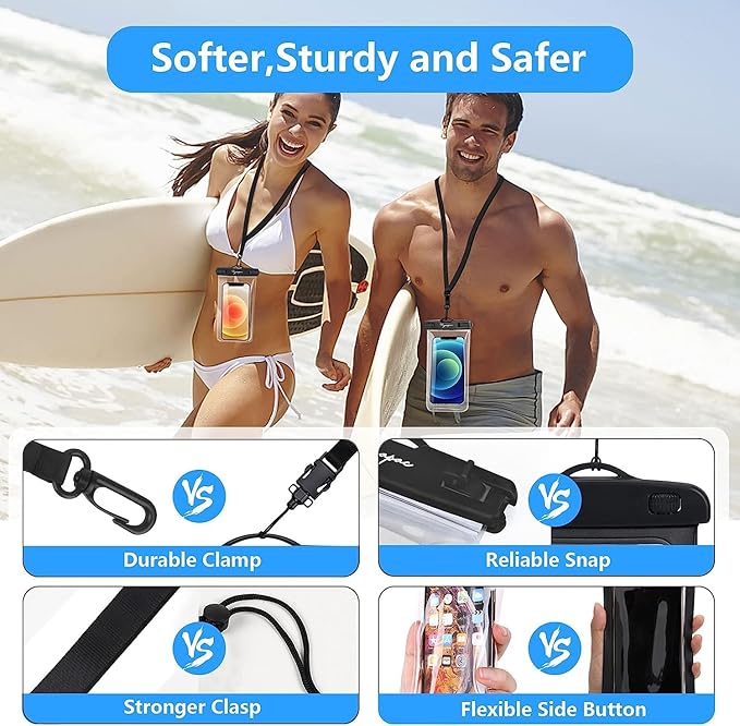 Waterproof Phone Pouch Bag - 7.5in Waterproof Phone Case for Beach Travel Must Haves, IPX8 Dry Bag with Lanyard for iPhone 16 15 Pro Max Galaxy S24+ S23 Pixel 8a, Cruise Essentials