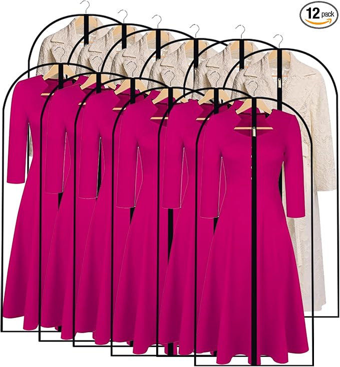 Garment Bags for Hanging Clothes 24'' x 54'' (Set of 12) Coat Covers for Closet Foldable Washable Dress Bags for Hanging Clothes for Long Dress Dance Costumes Suits Gowns Coats