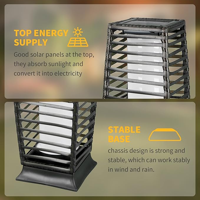 Solar Floor Lamp, Outdoor Floor Lamp, Solar Lanterns Outdoor Waterproof, Solar Powered Resin Wicker Outdoor Solar Lamp,Weather-Resistant Rattan Deck Light for Porch, Garden, Patio, Deck