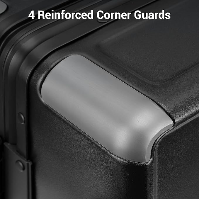 LEVEL8 Zipperless Carry On Suitcase Airline Approved with Aluminum Frame, Hard Shell Luggage with Spinner Wheels, Metal Travel Luggage with Packing Organizers, 20 Inch, Black