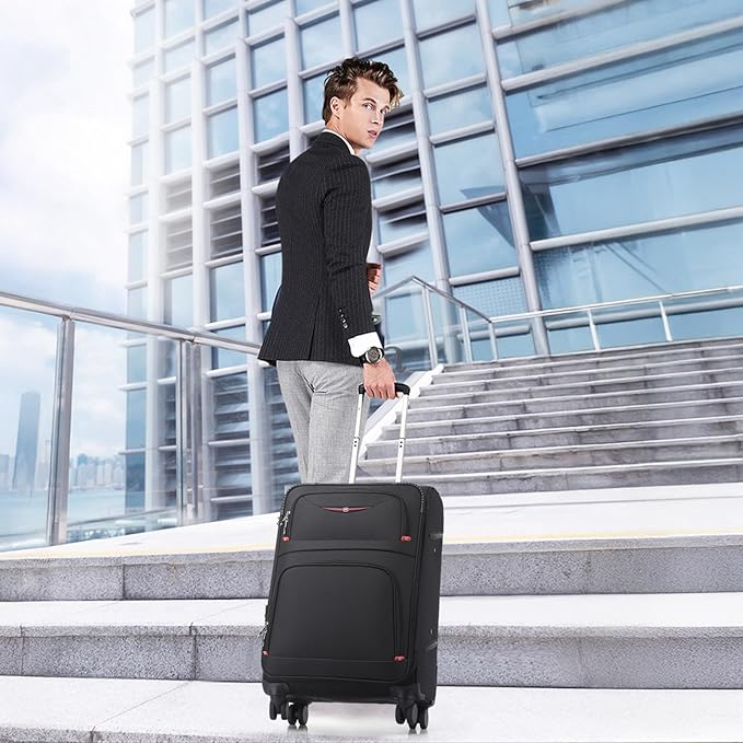 Softside Expandable Luggage with 4 Spinner Wheels, Durable Carry-On Luggage Suicase (Coffee, 2-Piece Set 21/25)