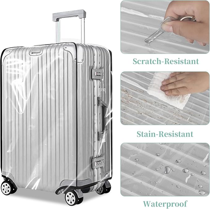 Clear PVC Luggage Cover, Waterproof Dustproof Anti-Scratch Suitcase Protector, Fits Wheeled Suitcases 18" 22" 24" 26" 28" 30" - Thicken Baggage Cover Case（20"）