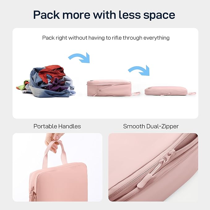 EPICKA 6 Set Ultra-Lightweight Compression Packing Cubes - Water Resistant Durable Travel Organizers with Toiletries Bag for Women, Expandable Travel Accessories for Carry on Luggage, Suitcase (Pink)
