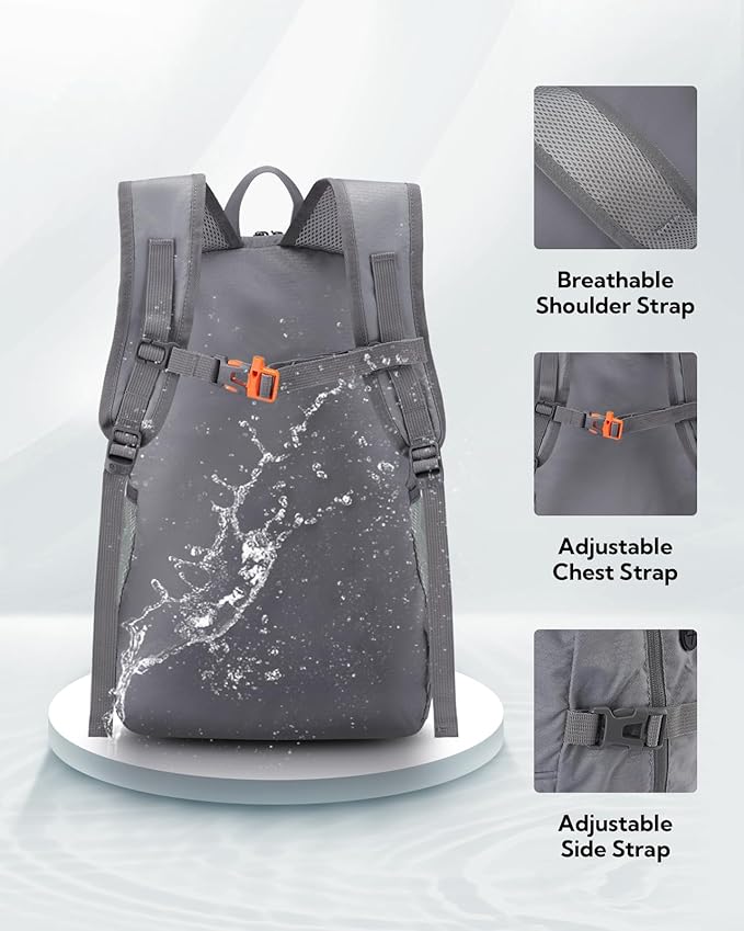 WATERFLY Hiking Foldable Daypack Backpack: 25L Ultra Lightweight Packable Waterproof Outdoor Travel Day Pack for Woman Man