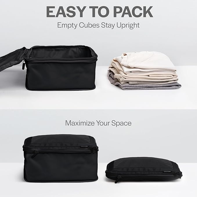Compression Packing Cubes for Travel - Luggage Organizer Bags - Double Zipper Packing Cubes for Suitcases (4-Pack, Black)