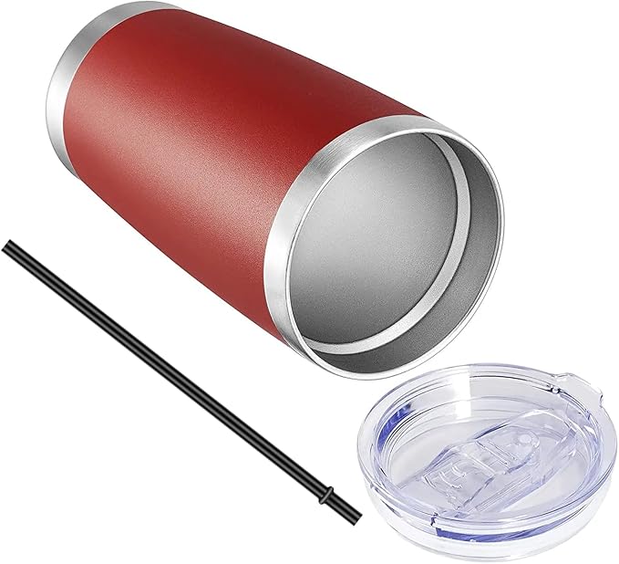 VEGOND 20oz Tumbler with Lid and Straw Stainless Steel Tumbler Cup Bulk Vacuum Insulated Double Wall Travel Coffee Mug Powder Coated Coffee Cup(Powder Red 12 Pack