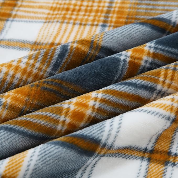 PU MEI Sherpa Blanket Twin Plaid Thick Bed Blanket, 60”*80” Super Soft Flannel Fuzzy Fleece Reversible Velvet Plush Warm Blanket for Couch (Blue Yellow Check)