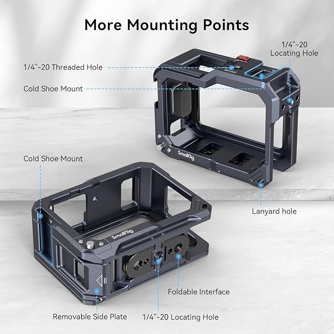 SMALLRIG Hero13 / Hero12 / Hero11 / Hero 10 / Hero 9 Black Cage for GoPro, Compatible with the Lens Filter Max Lens on Camera, with 2 Cold Shoe Mount for Microphone and Led Video Light - 3084C