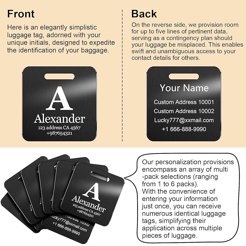 Customized Stainless Steel Luggage Tags: Personalize Your Suitcases, Backpacks, and Bags with Your Text - Custom Initial Text Name ID,Number(2 Pack)