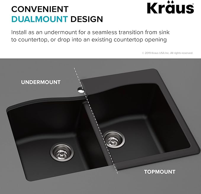 KRAUS Forteza 33-inch Drop In/Undermount 60/40 Double Bowl Granite Kitchen Sink in Grey, KGD-50GREY