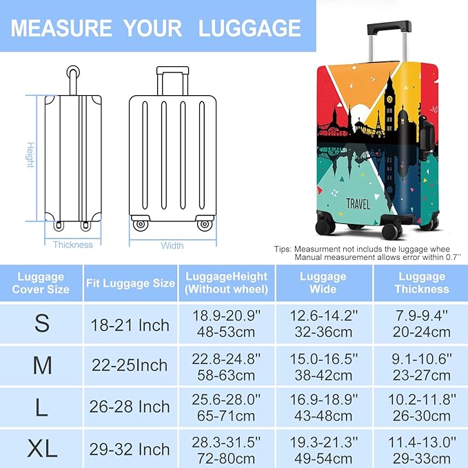 Luggage Cover Washable Suitcase Protector Anti-Scratch,Stretchable Fit for 20-34Inch Luggage Durable Travel Bag Cover with Zipper Closure (Travel-2, M(fits 24-26Inch suitcase))