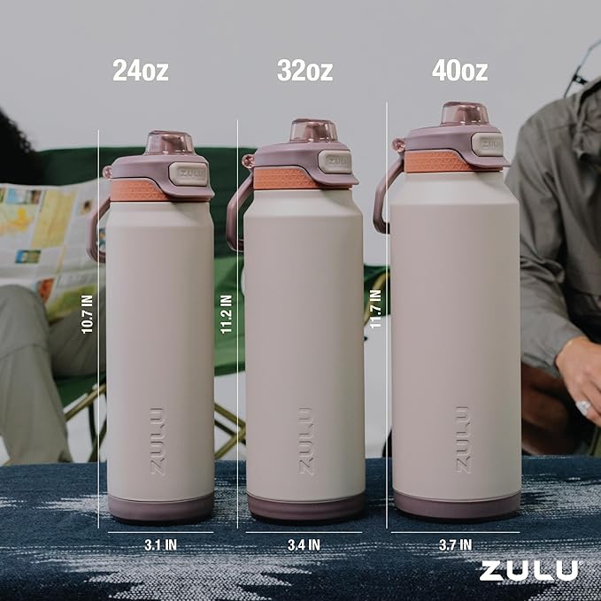 ZULU Powerfill Pro 24oz Stainless Steel Water Bottle with Quick Fill Lid, Triple Walled Vacuum Insulated Metal, Leak Proof Locking Lid, Sip and Chug, Reusable BPA Free, Driftwood