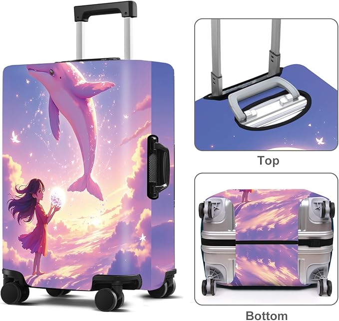 Luggage Cover Washable Suitcase Protector Anti-Scratch,Stretchable Fit for 20-34Inch Luggage Durable Travel Bag Cover with Zipper Closure (Dolphin, S(fits 20-22inch suitcase))