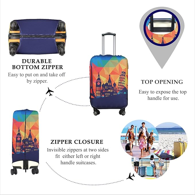 Explore Land Travel Luggage Cover Suitcase Protector Fits 23-26 Inch Case (Modern City, M)