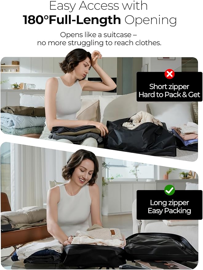Vacuum Bags for Travel with Wireless Pump, 180° Open Zipper, IP67 Waterproof, Reusable Space Saver Compression Bags for Backpack, Suitcase, Home Storage(3 Pack + Pump)