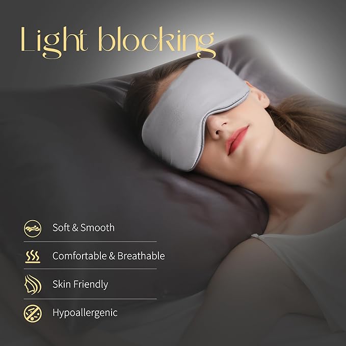 ZIMASILK Adjustable 100% 22 Momme Mulberry Silk Sleep Mask for Sleeping, Filled with Premium Mulberry Silk, Softest & Breathable Eye Sleeping Mask (Light Grey)