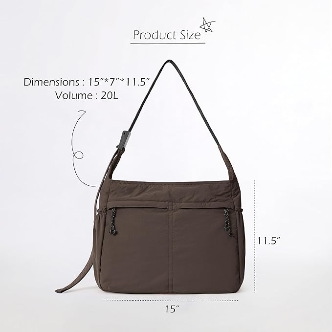 ODODOS 20L Crossbody Tote Bag Large Capacity Lightweight Hobo Shoulder Sling Bags for Gym Shopping Beach Travel