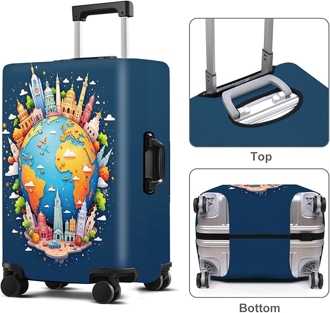 Luggage Cover Washable Suitcase Protector Anti-Scratch,Stretchable Fit for 20-34Inch Luggage Durable Travel Bag Cover with Zipper Closure (Earth, XL(fits 32-34Inch suitcase))