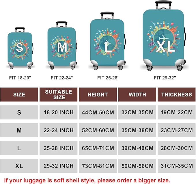 WUJIAONIAO Travel Luggage Cover Baggage Suitcase Cover Protector Skins 18-32 Inch (A15 Go Travel, S (for 18-20 inch luggage))