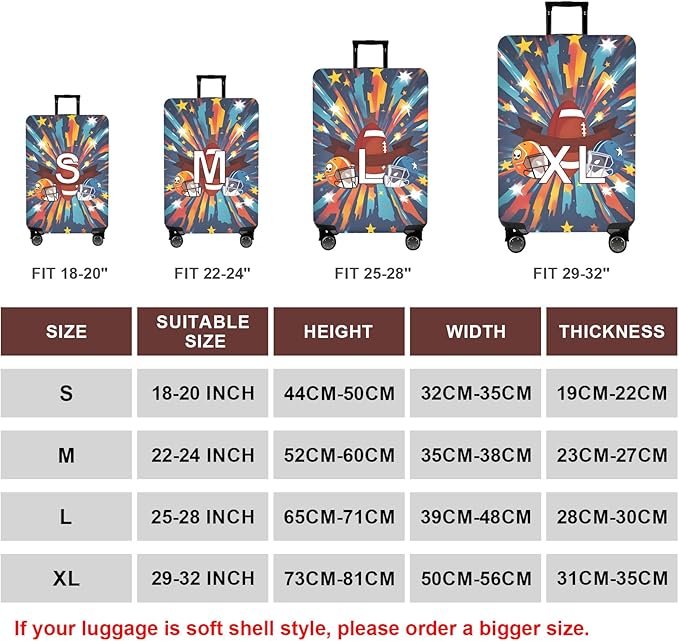 WUJIAONIAO Travel Luggage Cover Baggage Suitcase Cover Protector Skins 18-32 Inch (Rugby, S (for 18-20 inch luggage))