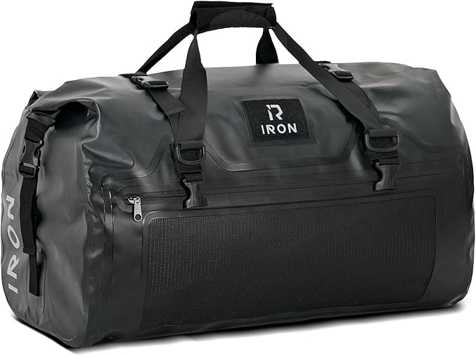 IRON JIA'S Motorcycle Dry Bag - Waterproof Duffle & Luggage Tail Bag Saddle Bags with Roll Top Closure, Shoulder Straps, Inner Pocket and Mesh Pocket (Black, 30L)
