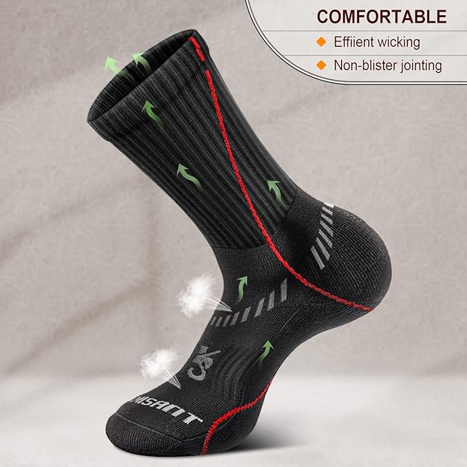 BULLIANT Compression Socks for Men 6Pairs, Athletic Crew Socks Cushioned For Men Sports Running-Arch Support