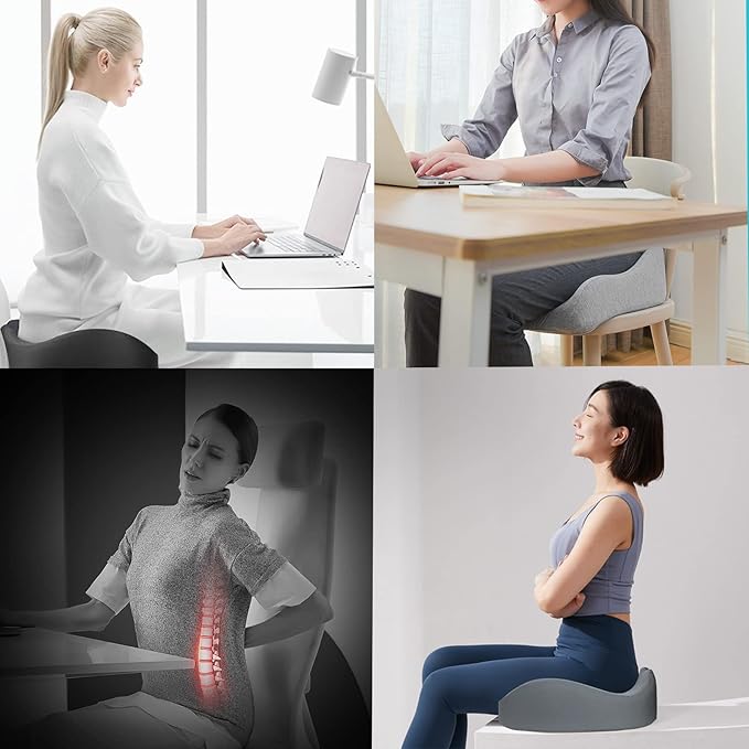 Chair Seat Cushion, Memory Foam Cushions for Office Chair, Car Seat, Airplane, Relieving Pressure Tailbone Sciatica Back Pain for Long Sitting Office Workers, Car Drivers（Grey）