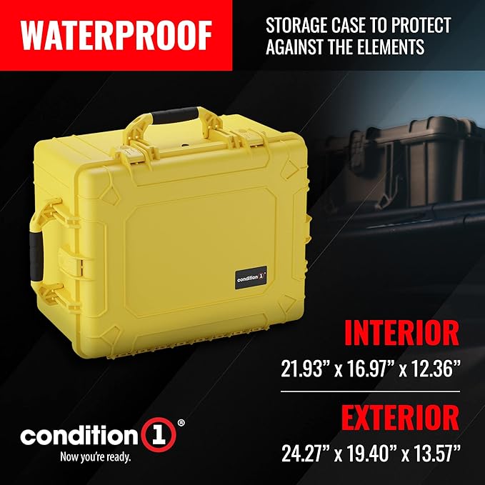 Condition 1 25" Large Heavy-Duty Protective Waterproof Hard Case Model 024, Portable Storage Box with Customizable Foam, Camera, Tool, Hunting, Made in USA, 24.27"x19.40"x13.57" Yellow