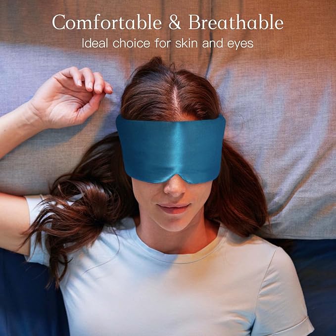 100% Natural Silk Eye Mask for Women Men, Soft Pressureless Cooling Blackout Eye Covers for Sleeping, Large Size Sleep Mask fits All Heads Adjustable, 1PC, Vivid Blue
