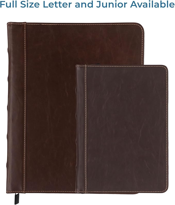 Samsill Vintage Leather Mini 3 Ring Zipper Binder, 1 Inch Round Ring Capacity (Holds 200 Sheets), 5.5 x 8.5 Inch Documents, Notebook Organizer, Planner, Brown with Contrast Stitching