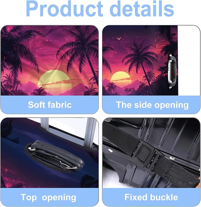 Luggage Cover Washable Suitcase Protector Anti-scratch Suitcase cover Fits 20-34 Inch Luggage (Coconut trees, M(24-26inch suitcase))