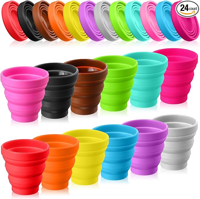 Umigy Silicone Collapsible Cup Without Lids Travel Portable Foldable Cup Colorful Reusable Collapsible Shot Cup Expandable Drinking Cup for Kids Traveling Outdoor Hiking, 12 Colors