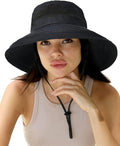 Sun Hats for Women Gardening Hat Wide Brim Ponytail Beach Sun Protection Breathable Cotton Summer Hat with Fold-Up Brim