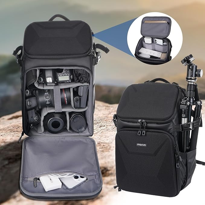 MOSISO Camera Backpack, DSLR Camera Bag with Waterproof Rain Cover, Honeycomb Hardshell Case Photography Travel Backpack with 15-16 inch Laptop Compartment & Tripod Holder for Canon/Nikon/Sony, Black