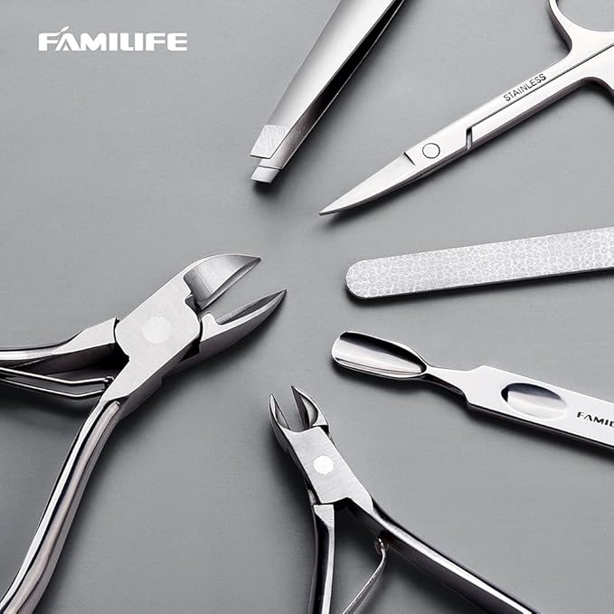 FAMILIFE Manicure Set, Nail Clippers Set Professional Manicure Kit 11 in 1 Stainless Steel Pedicure Tools Nail Kit Mens Grooming Tool with Portable Leather Travel Case Dark Violet Birthday Gifts