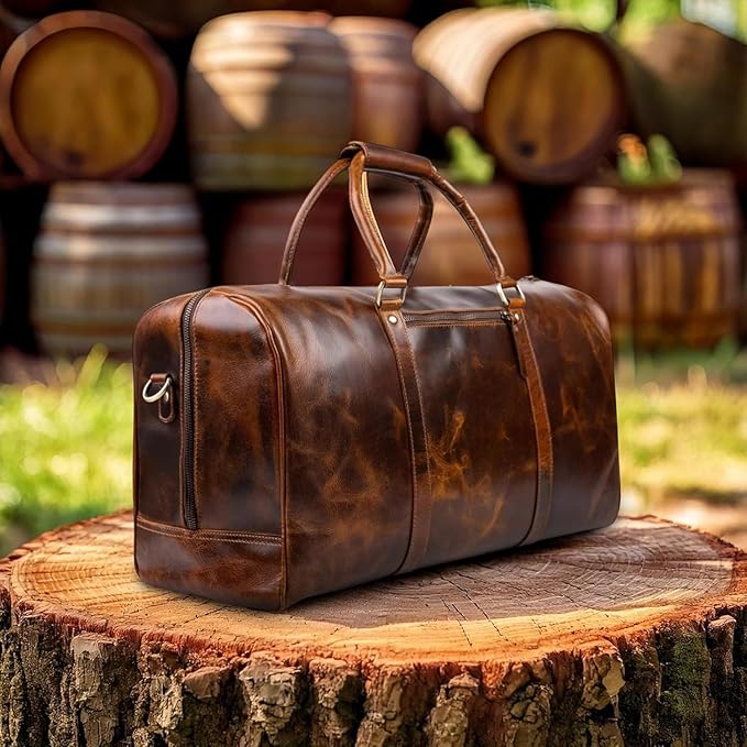 ELIZO Leather Duffle Bag For Men Women Real Full Garin Custom Travel Overnight Weekender Carry On Luggage Sports Gym Bags (Antique 20 Inch) Legacy